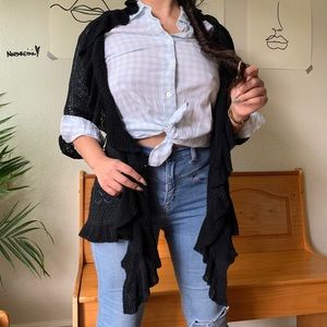 Neslay Paris Black Open Crochet Cardigan Cover Up